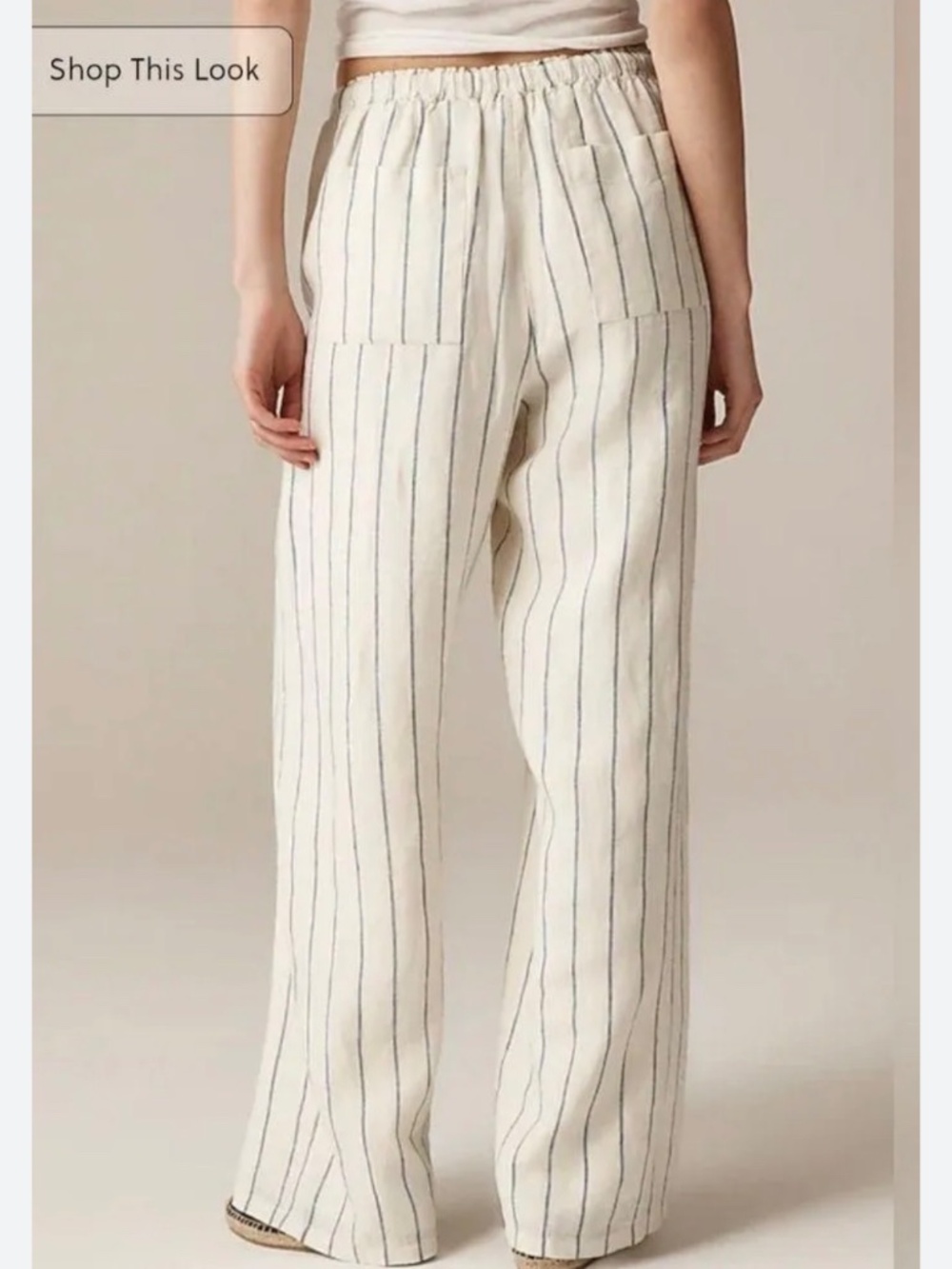 J Crew Soleil Pant XL Blue White Black Stripe Linen 100% Linen Pockets Wide Leg
